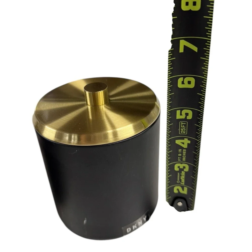 DKNY Bathroom Set Vanity Organizer Toothbrush Holder Canister Black &‎ Gold
